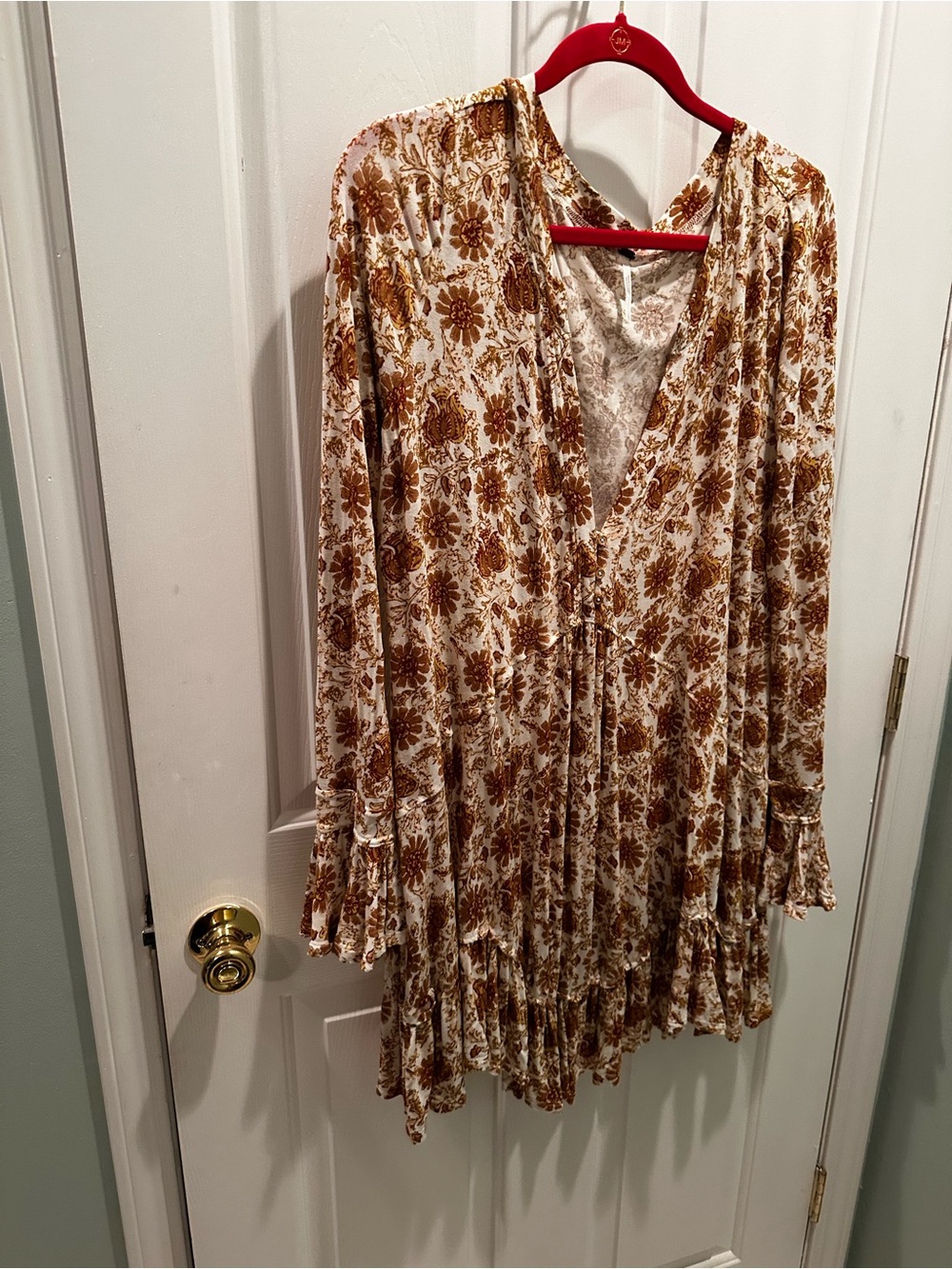 Free People Cream Mini Dress with Brown Floral Print